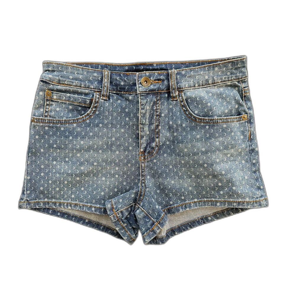 Billabong Celestial Moon Print Denim Shorts Womens Size 27 Polka Dot Micro Y2K